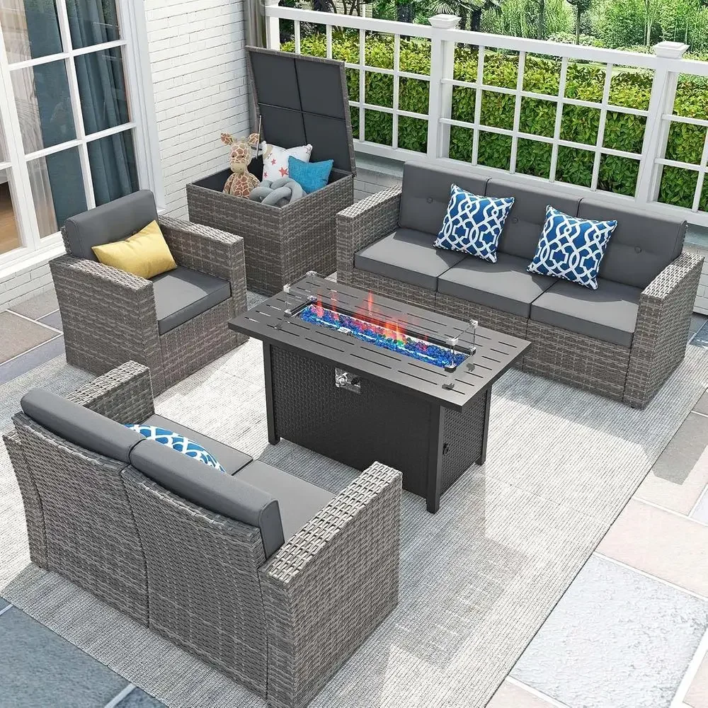 Outdoor Furniture With Fire Pit - 8-Piece Patio Furniture Set with 45