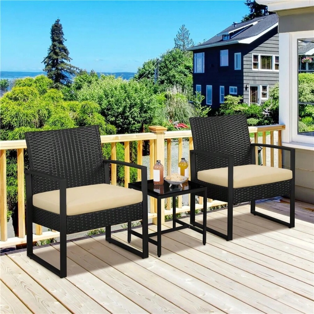 Outdoor Furniture Rattan - 3 Piece Outdoor Wicker Furniture Set