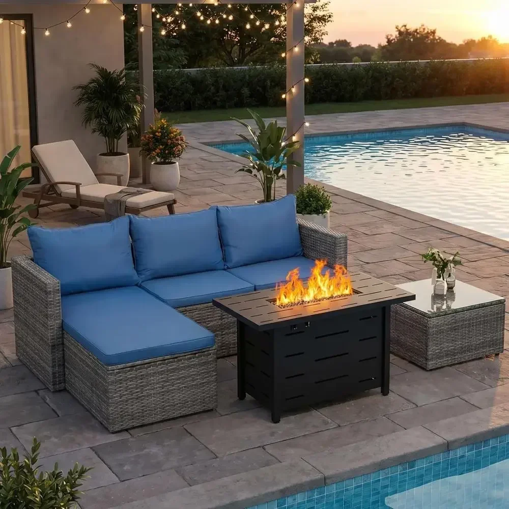Outdoor Furniture With Fire Pit - 4-Piece Outdoor Wicker Patio Furniture Set