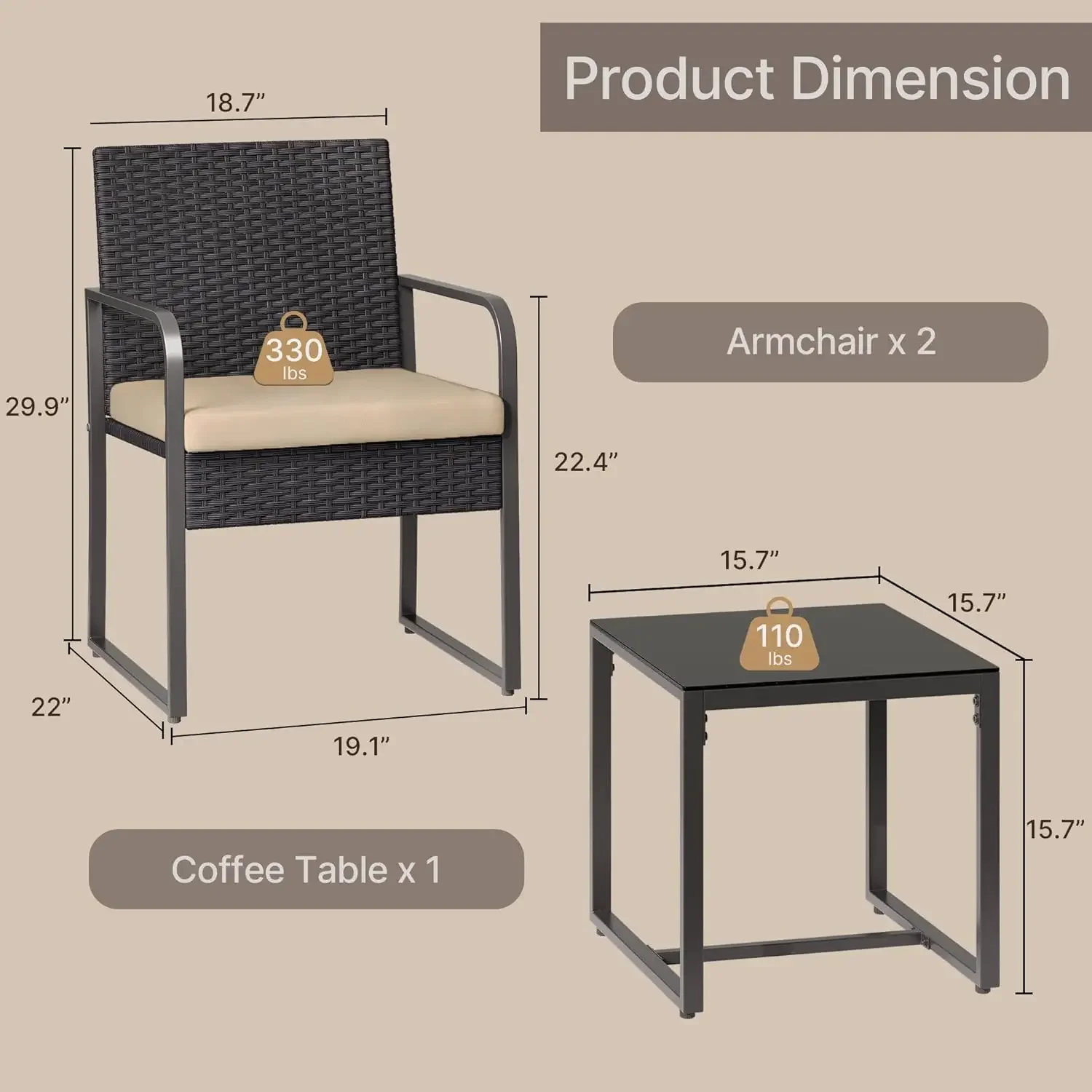 3 Pieces Patio Bistro Sets, Ou - Outdoor Furniture Rattan ulasan dan harga