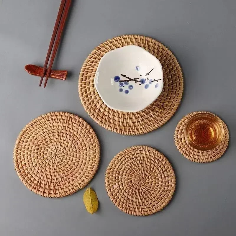 Handmade Round Rattan Coasters - Outdoor Furniture Cafe ulasan dan harga