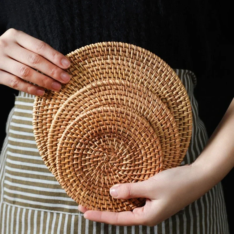 Handmade Round Rattan Coasters - Outdoor Furniture Cafe ulasan dan harga