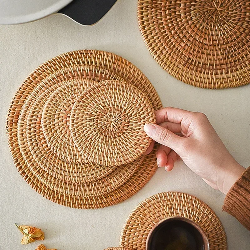 Handmade Round Rattan Coasters - Outdoor Furniture Cafe ulasan dan harga