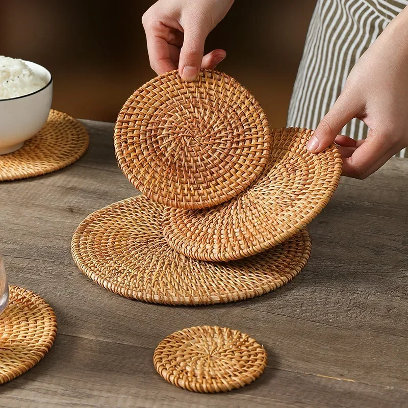 Handmade Round Rattan Coasters - Outdoor Furniture Cafe ulasan dan harga