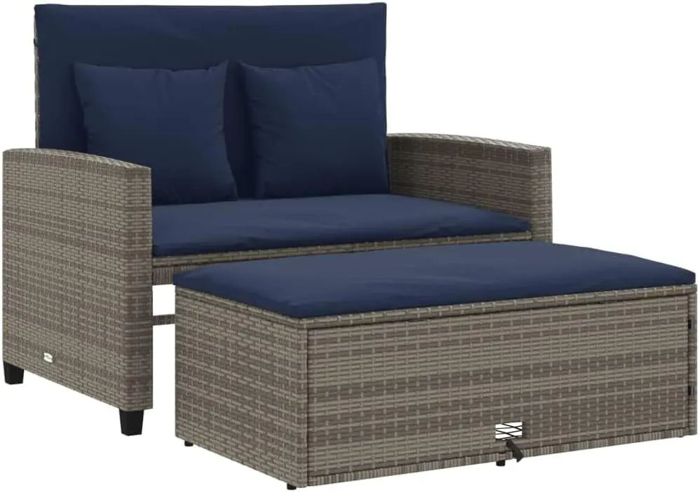 Grey and Navy Blue PE Rattan C - Outdoor Furniture Rattan ulasan dan harga