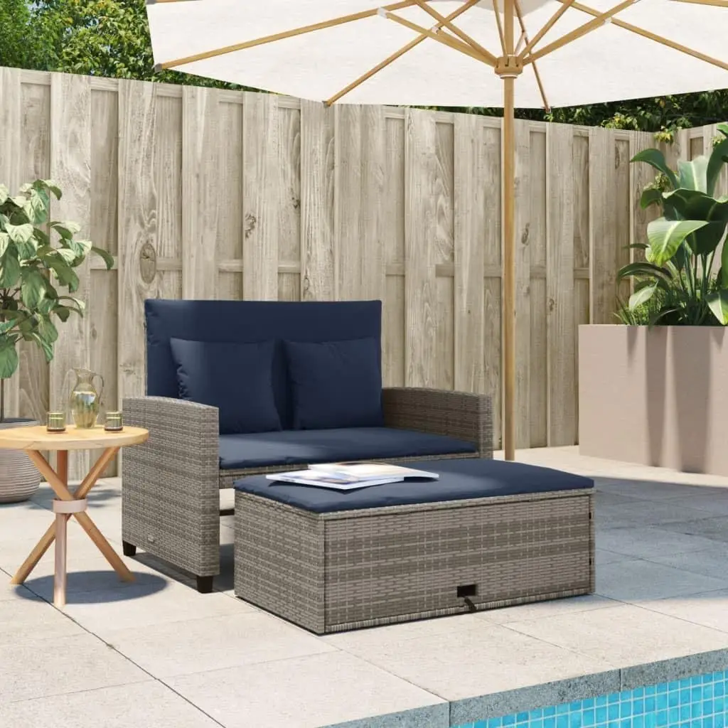 Grey and Navy Blue PE Rattan C - Outdoor Furniture Rattan ulasan dan harga