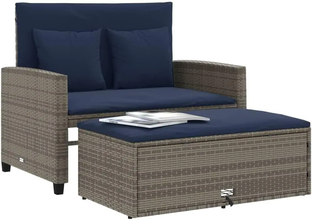Grey and Navy Blue PE Rattan C - Outdoor Furniture Rattan ulasan dan harga