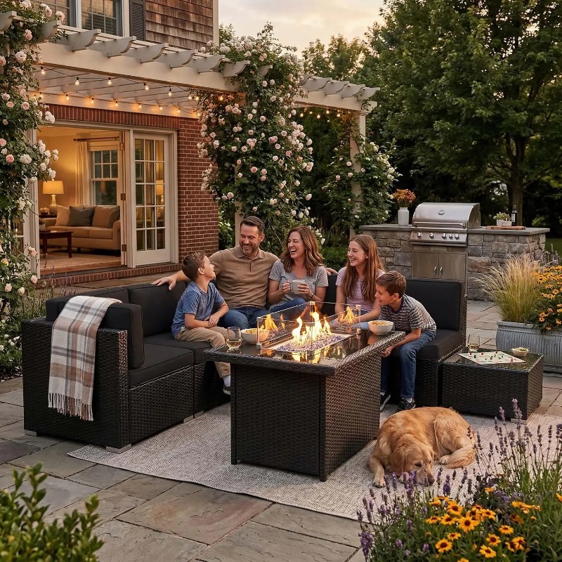 8-Piece Patio Wicker Sectional - Outdoor Furniture With Fire Pit ulasan dan harga
