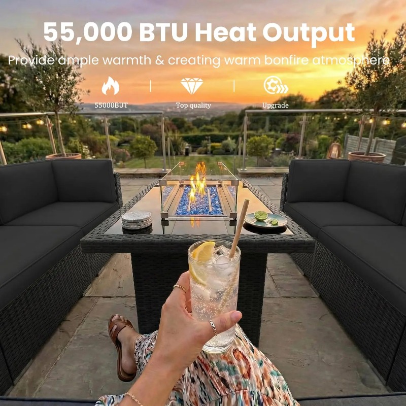 8-Piece Patio Wicker Sectional - Outdoor Furniture With Fire Pit ulasan dan harga