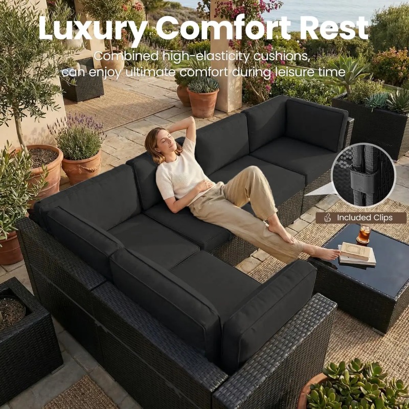 8-Piece Patio Wicker Sectional - Outdoor Furniture With Fire Pit ulasan dan harga