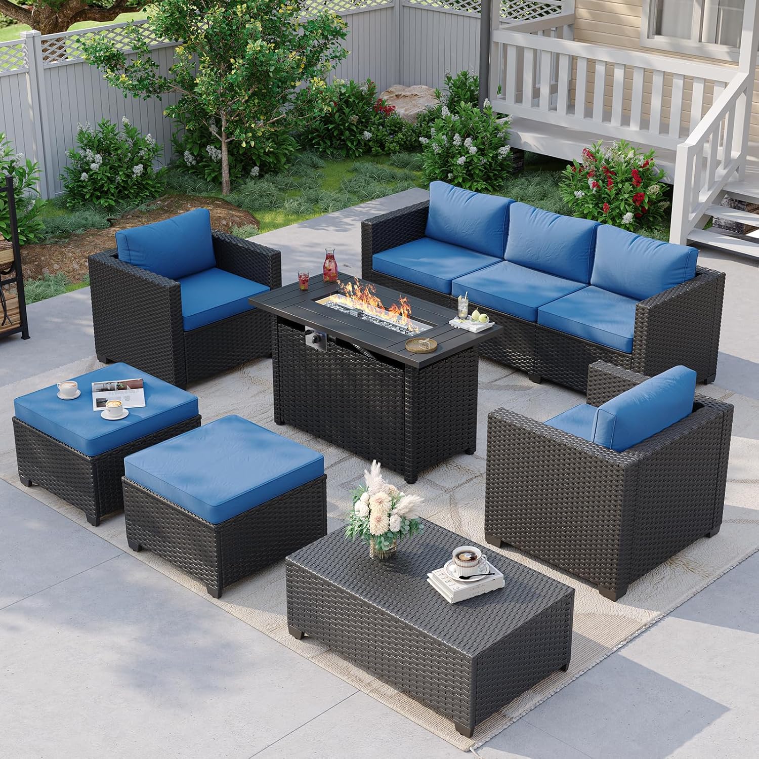 Navy Blue Outdoor Sectional So - Outdoor Furniture With Fire Pit ulasan dan harga