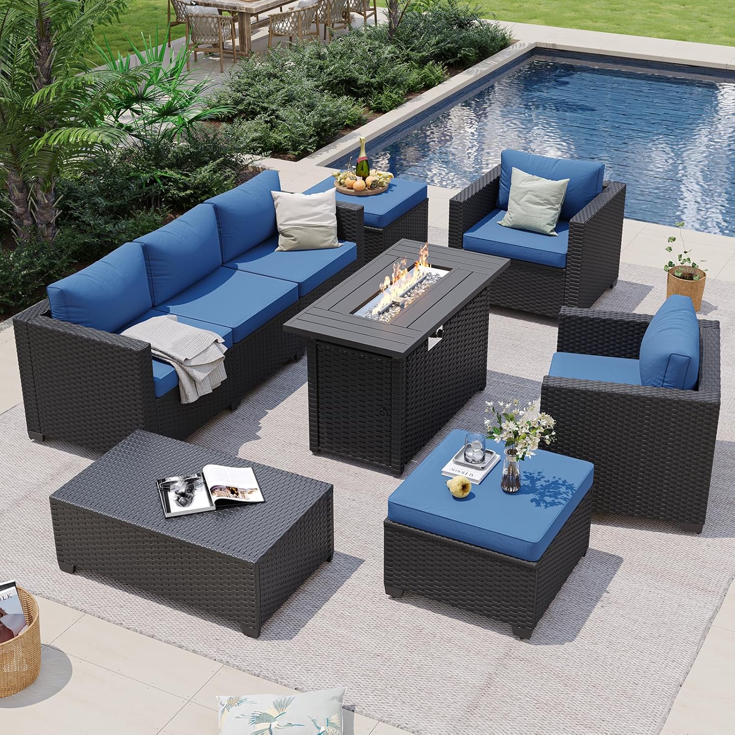 Navy Blue Outdoor Sectional So - Outdoor Furniture With Fire Pit ulasan dan harga