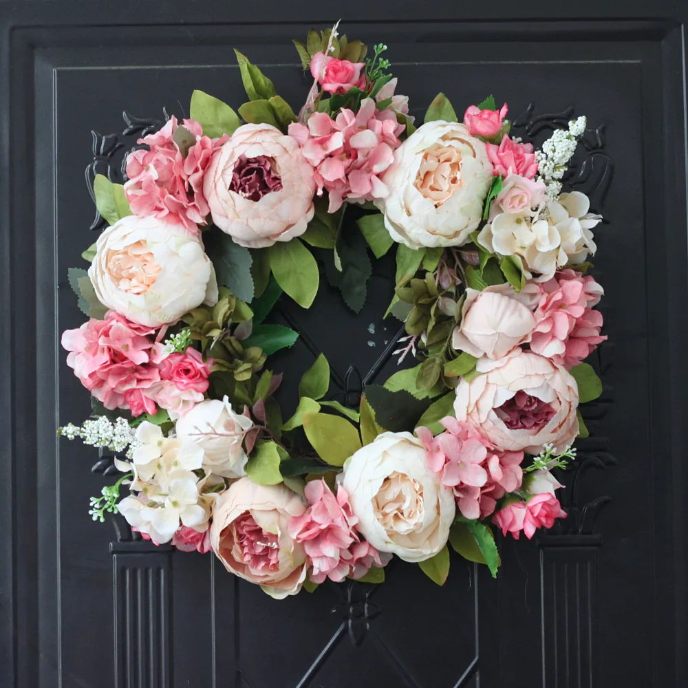 Artificial Peony Wreath Garlan - Outdoor Furniture Cafe ulasan dan harga