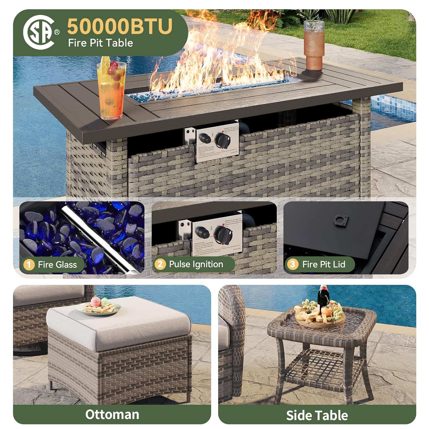7-Piece Wicker Patio Set with  - Outdoor Furniture With Fire Pit ulasan dan harga