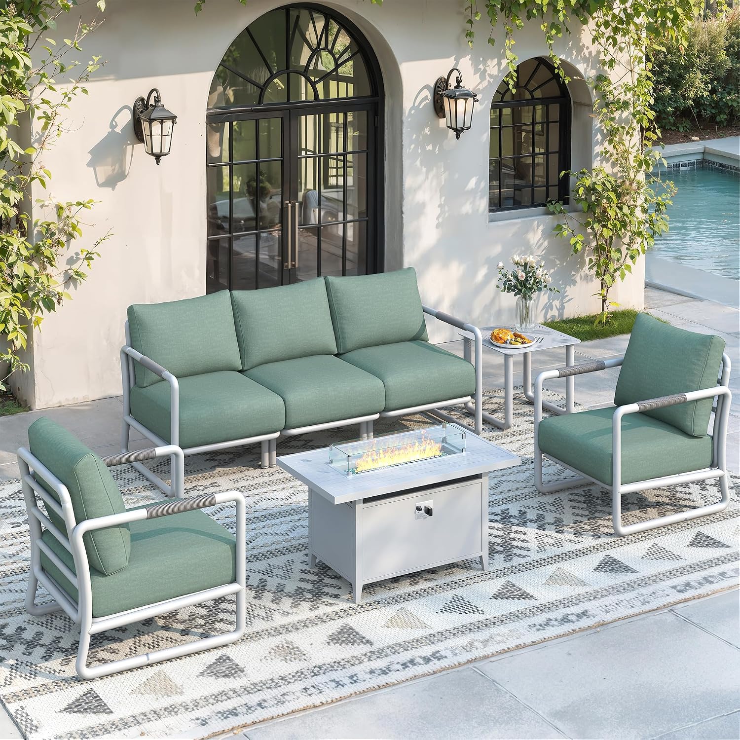 7-Piece Outdoor Aluminum Patio - Outdoor Furniture With Fire Pit Table ulasan dan harga