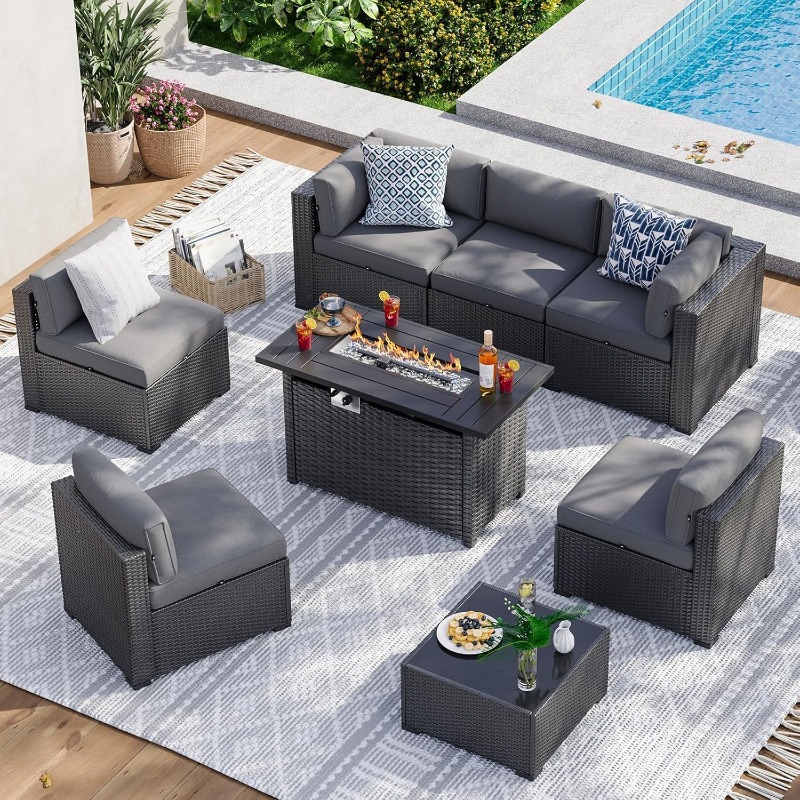 Aoxun 8 Piece Patio Furniture  - Outdoor Furniture With Fire Pit ulasan dan harga