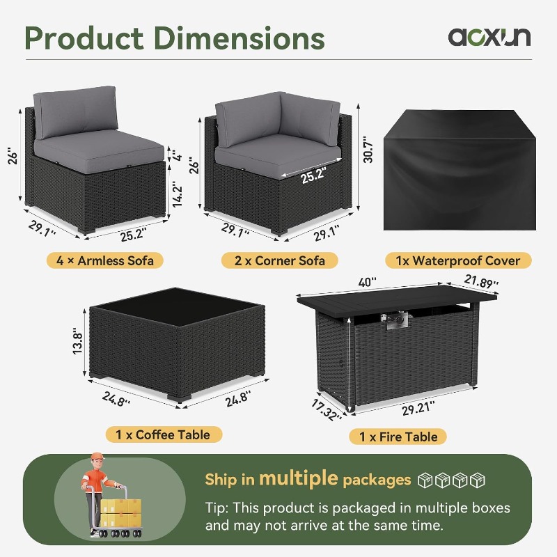 Aoxun 8 Piece Patio Furniture  - Outdoor Furniture With Fire Pit ulasan dan harga
