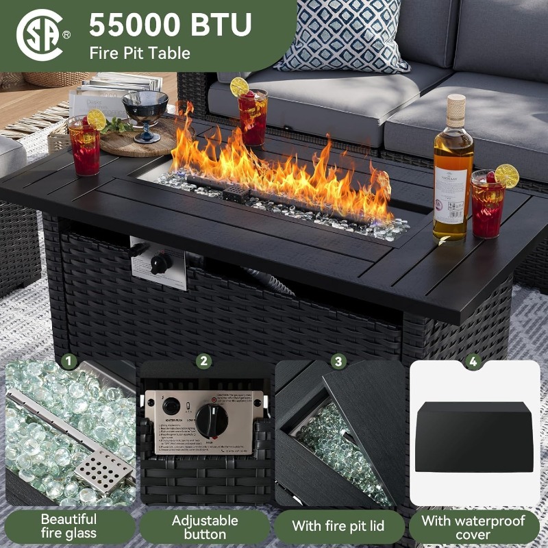 Aoxun 8 Piece Patio Furniture  - Outdoor Furniture With Fire Pit ulasan dan harga