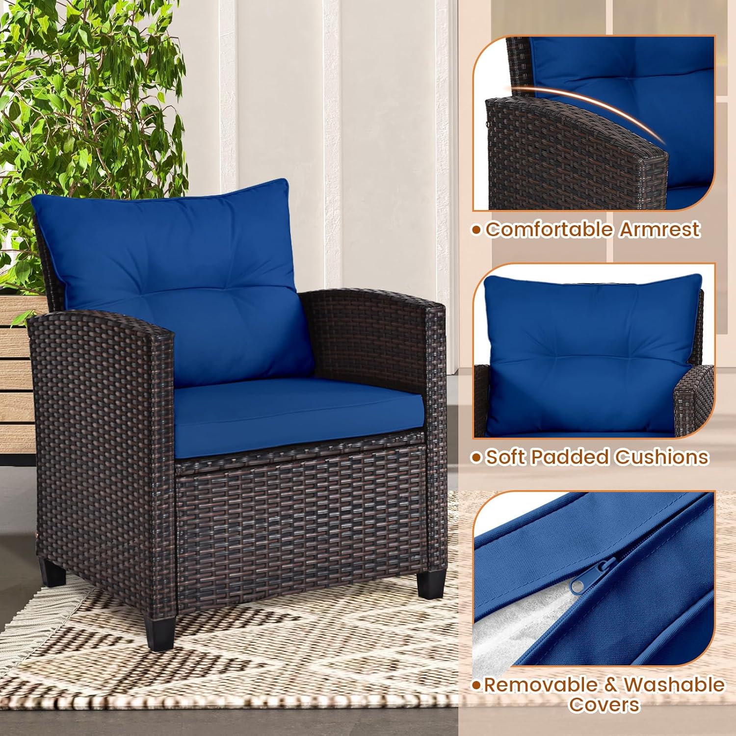 Navy blue rattan wicker 3-piec - Outdoor Furniture Rattan ulasan dan harga